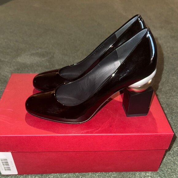 Ferragamo Black Patent Block Heel--Lilian Size 8.5 C - Picture 14 of 14
